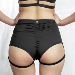 Most Loved Lunalae Lure You High Waisted Garter Shorts - Black