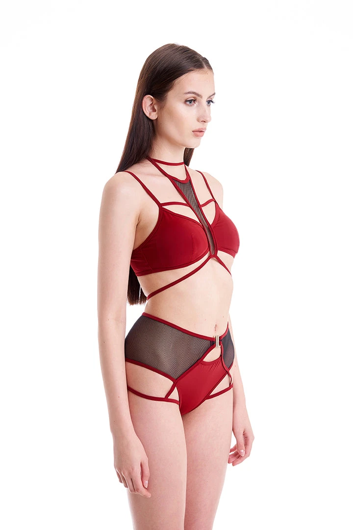 All Pole Wear Hamade Activewear High Waisted Mesh Garter Bottoms - Brick Red 6 All Pole Wear Hamade Activewear High Waisted Mesh Garter Bottoms - Brick Red
