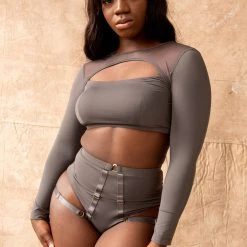 All Pole Wear Tatiana Activewear Esme Top - Charcoal