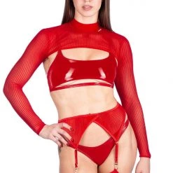 All Pole Wear Naughty Thoughts Sinner Vinyl Underboob Top - Red