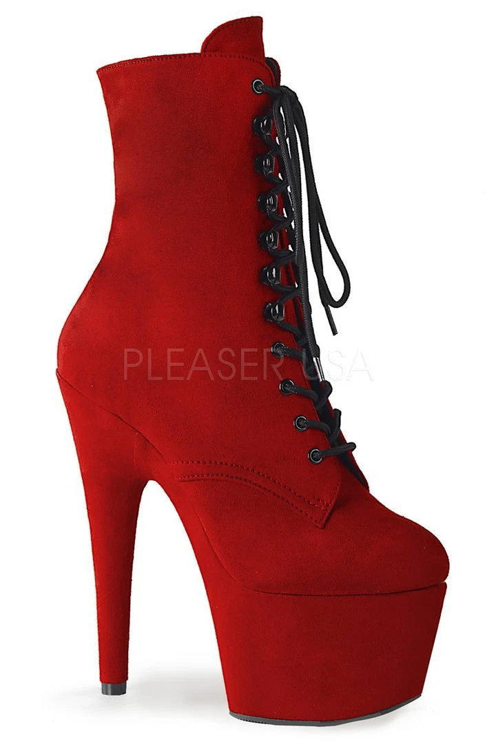 Pleaser USA Adore-1020FS Faux Suede 7Inch Pleaser Boots - Red Shoes 1 Pleaser USA Adore-1020FS Faux Suede 7Inch Pleaser Boots - Red Shoes