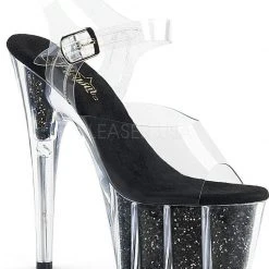 Pleaser USA Adore-708G Glitter Filled 7inch Pleasers - Black Shoes