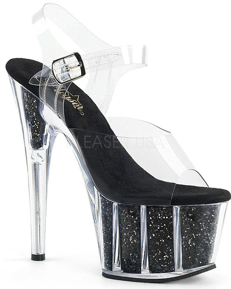 Pleaser USA Adore-708G Glitter Filled 7inch Pleasers - Black Shoes 1 Pleaser USA Adore-708G Glitter Filled 7inch Pleasers - Black Shoes