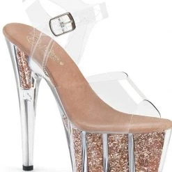 Pleaser USA Adore-708G Glitter Filled 7inch Pleasers - Rose Gold Shoes