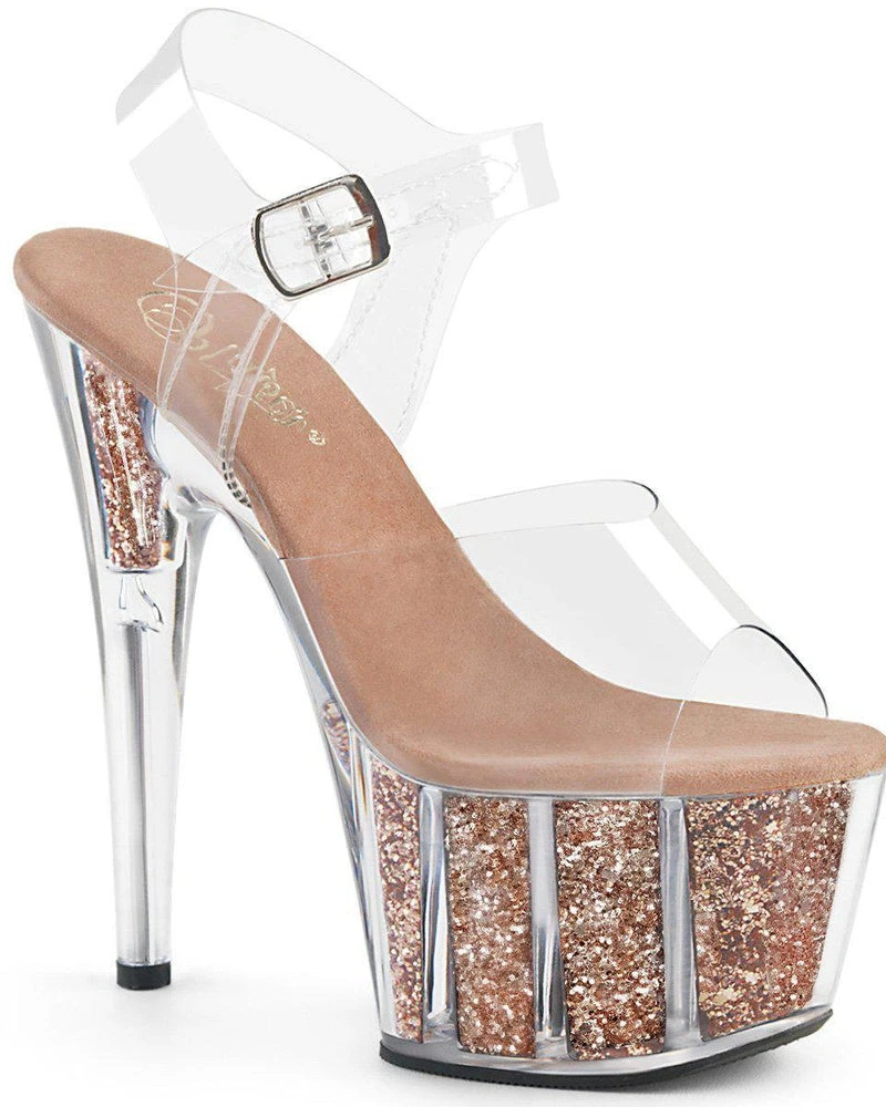 Pleaser USA Adore-708G Glitter Filled 7inch Pleasers - Rose Gold Shoes 1 Pleaser USA Adore-708G Glitter Filled 7inch Pleasers - Rose Gold Shoes