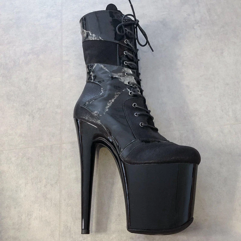 Hella Heels EmpireKicks 8inch Boots - Black Marble 8 Hella Heels EmpireKicks 8inch Boots - Black Marble