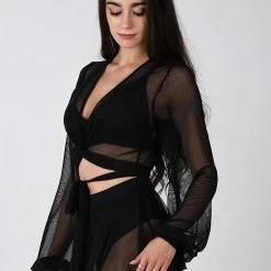 REV ACTIV Mesh Wrap Blouse - Black