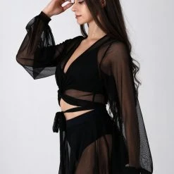 REV ACTIV Mesh Wrap Blouse - Black