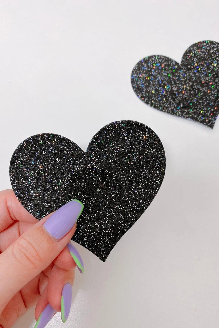 Naughty Thoughts Heart Pasties - Black Glitter (5 Pairs) 1 Naughty Thoughts Heart Pasties - Black Glitter (5 Pairs)
