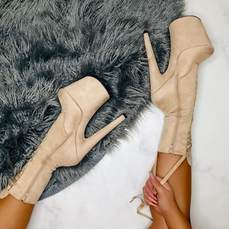 Hella Heels High BabyDoll 8inch Boots - Sand 3 Hella Heels High BabyDoll 8inch Boots - Sand