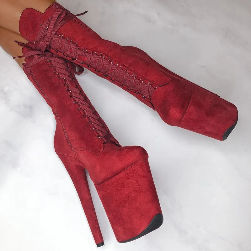 Hella Heels High BabyDoll 8inch Boots - Dark Red 3 Hella Heels High BabyDoll 8inch Boots - Dark Red