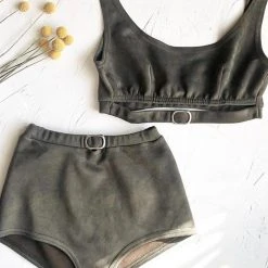 Exo Wear Scoop Neck Buckle Top - Khaki