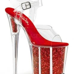 Pleaser USA Flamingo-808G Glitter Filled 8inch Pleasers - Red