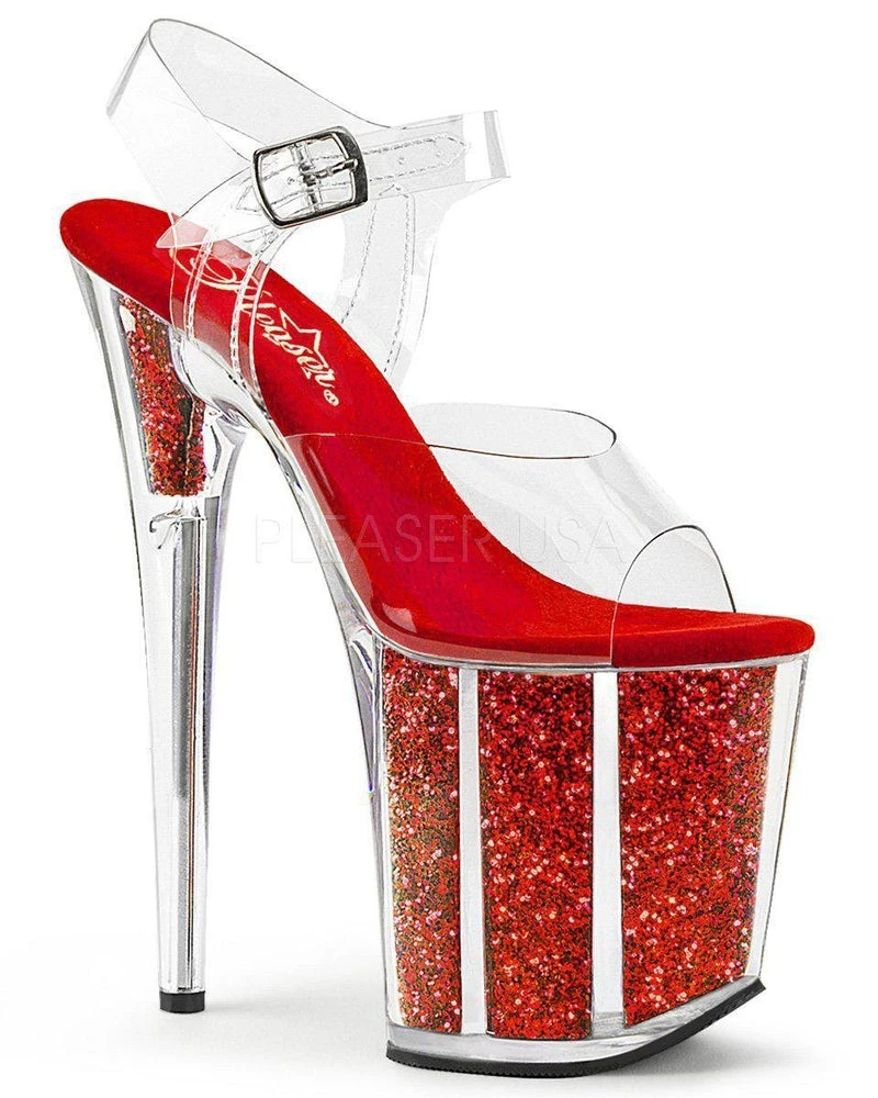 Pleaser USA Flamingo-808G Glitter Filled 8inch Pleasers - Red 1 Pleaser USA Flamingo-808G Glitter Filled 8inch Pleasers - Red