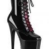 Pleaser USA Flamingo-1020FH 8inch Pleaser Boots - Black/Red Corset