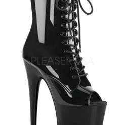 Shoes Pleaser USA Flamingo-1021 8inch Pleaser Peep Toe Boots - Patent Black