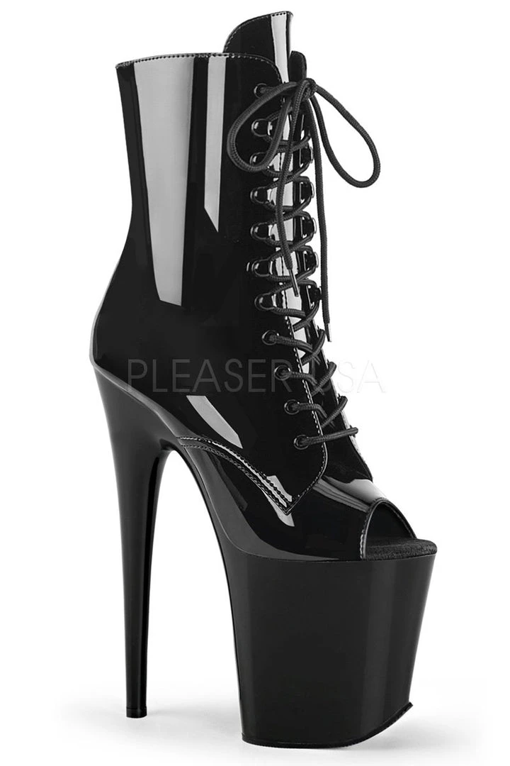 Shoes Pleaser USA Flamingo-1021 8inch Pleaser Peep Toe Boots - Patent Black 1 Shoes Pleaser USA Flamingo-1021 8inch Pleaser Peep Toe Boots - Patent Black