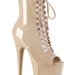 Pleaser USA Flamingo-1021 8inch Pleaser Peep Toe Boots - Patent Beige