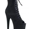 Pleaser USA Flamingo-1021FS Faux Suede 8inch Peep Toe Pleaser Boots - Black Shoes