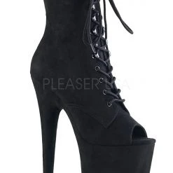 Pleaser USA Flamingo-1021FS Faux Suede 8inch Peep Toe Pleaser Boots - Black Shoes