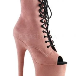 Shoes Pleaser USA Flamingo-1021FS Faux Suede 8inch Peep Toe Pleaser Boots - Baby Pink