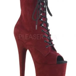 Pleaser USA Flamingo-1021FS Faux Suede 8inch Peep Toe Pleaser Boots - Burgundy