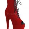 Pleaser USA Flamingo-1021FS Faux Suede 8inch Peep Toe Pleaser Boots - Red Shoes