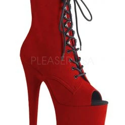 Pleaser USA Flamingo-1021FS Faux Suede 8inch Peep Toe Pleaser Boots - Red Shoes