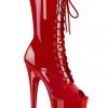Pleaser USA Flamingo-1051 8inch Peep Toe Pleaser Boots - Patent Red Shoes