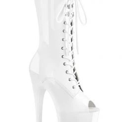 Pleaser USA Flamingo-1051 8inch Peep Toe Pleaser Boots - Patent White Shoes
