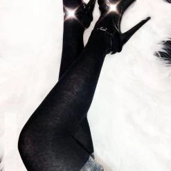 Lunalae Glimmer Band Thigh High Socks - Black/Silver