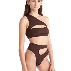 Hamade Activewear One Shoulder Top - Dark Brown All Pole Wear