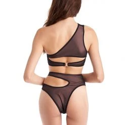 All Pole Wear Hamade Activewear Mesh One Shoulder Top - Black/Sand