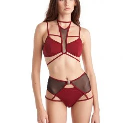 All Pole Wear Hamade Activewear High Waisted Mesh Garter Bottoms - Brick Red 10 All Pole Wear Hamade Activewear High Waisted Mesh Garter Bottoms - Brick Red