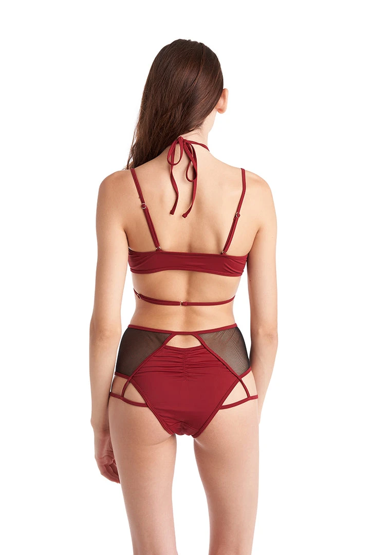 All Pole Wear Hamade Activewear High Waisted Mesh Garter Bottoms - Brick Red 2 All Pole Wear Hamade Activewear High Waisted Mesh Garter Bottoms - Brick Red