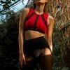 Hamade Activewear Eyelet High Neck Top - Scarlet/Black All Pole Wear