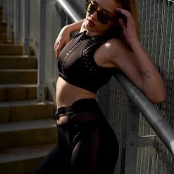 Hamade Activewear Eyelet High Neck Top - Black