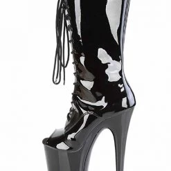 Pleaser USA Flamingo-1051 8inch Peep Toe Pleaser Boots - Patent Black