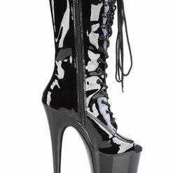 Pleaser USA Flamingo-1051 8inch Peep Toe Pleaser Boots - Patent Black