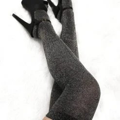 Lunalae Lurex Thigh High Socks - Black