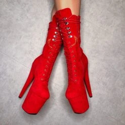 Shoes Hella Heels HellGirl Front Lace 8inch Boots - Red/Yellow