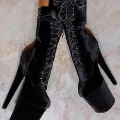 Back In Stock Hella Heels BabyDoll Velvet 8inch Boots - Russian Roulette