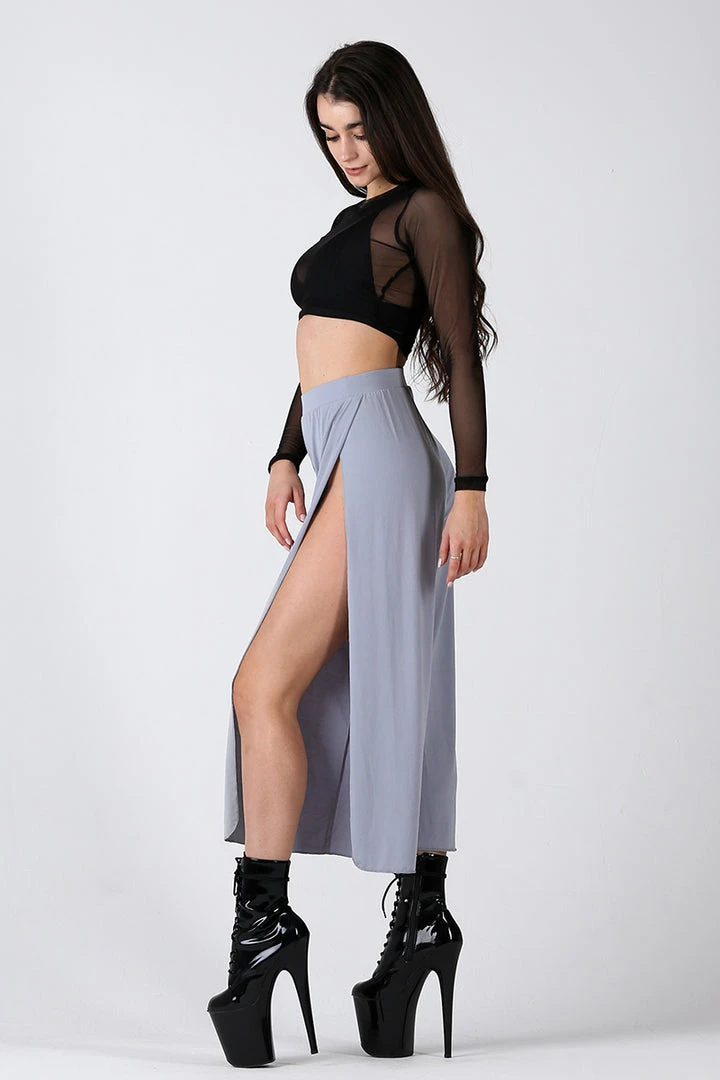 REV ACTIV Sensual Flow Pants (with Leg Slit) - Grey Loungewear Bottoms 3 REV ACTIV Sensual Flow Pants (with Leg Slit) - Grey Loungewear Bottoms