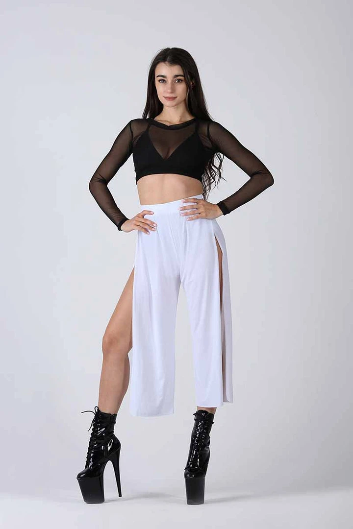 REV ACTIV Sensual Flow Pants (with Leg Slit) - White Loungewear Bottoms 2 REV ACTIV Sensual Flow Pants (with Leg Slit) - White Loungewear Bottoms