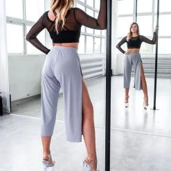 REV ACTIV Sensual Flow Pants (with Leg Slit) - Grey Loungewear Bottoms 10 REV ACTIV Sensual Flow Pants (with Leg Slit) - Grey Loungewear Bottoms