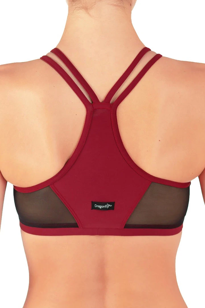 Tops Dragonfly Victoria Sports Bra - Burgundy Mesh 2 Tops Dragonfly Victoria Sports Bra - Burgundy Mesh