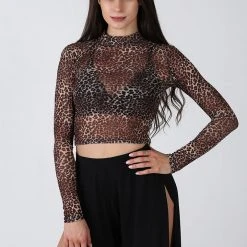 REV ACTIV Wild Leopard Long Sleeved Crop Top All Pole Wear