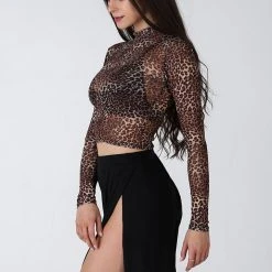REV ACTIV Wild Leopard Long Sleeved Crop Top All Pole Wear