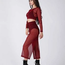 REV ACTIV Mesh Long Sleeved Crop Top - Burgundy