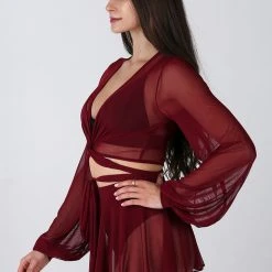 Back In Stock REV ACTIV Mesh Wrap Blouse - Wine